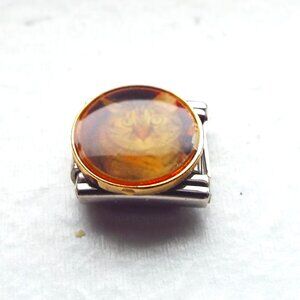 Brown tabby cat round photo 9mm stainless steel Italian charm bracelet link new